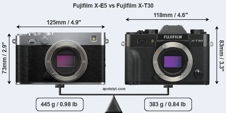 Size Fujifilm X-E5 vs Fujifilm X-T30