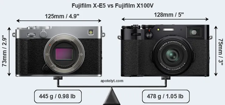 Size Fujifilm X-E5 vs Fujifilm X100V