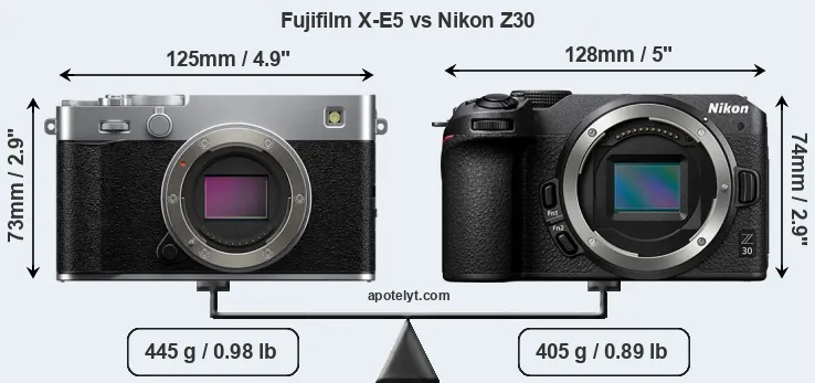 Size Fujifilm X-E5 vs Nikon Z30