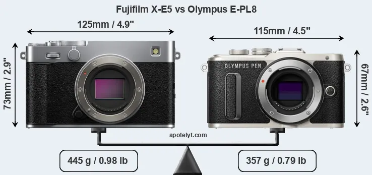 Size Fujifilm X-E5 vs Olympus E-PL8