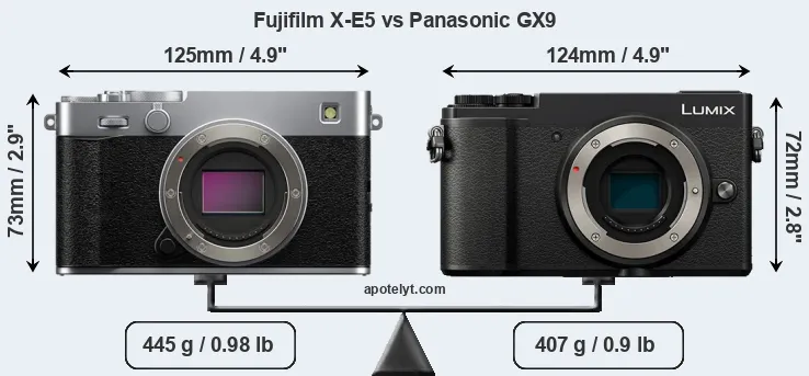 Size Fujifilm X-E5 vs Panasonic GX9