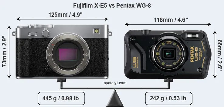 Size Fujifilm X-E5 vs Pentax WG-8