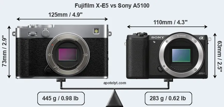 Size Fujifilm X-E5 vs Sony A5100