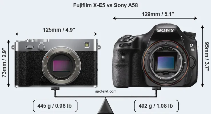 Size Fujifilm X-E5 vs Sony A58