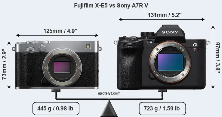 Size Fujifilm X-E5 vs Sony A7R V
