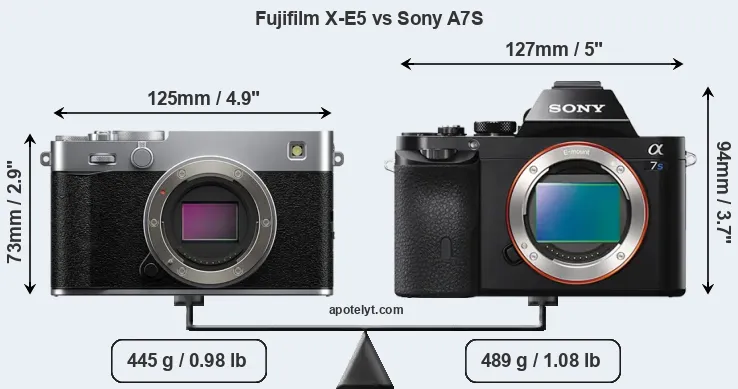 Size Fujifilm X-E5 vs Sony A7S