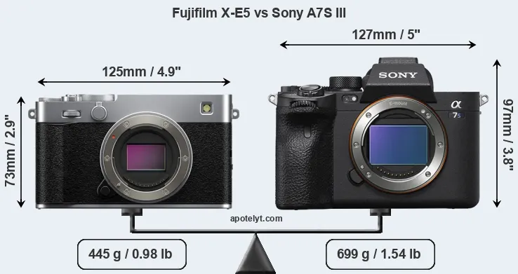 Size Fujifilm X-E5 vs Sony A7S III