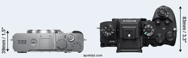 Compare X-E5 versus A9 III top
