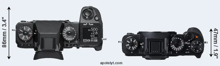 Compare X-H1 versus X-T1 top