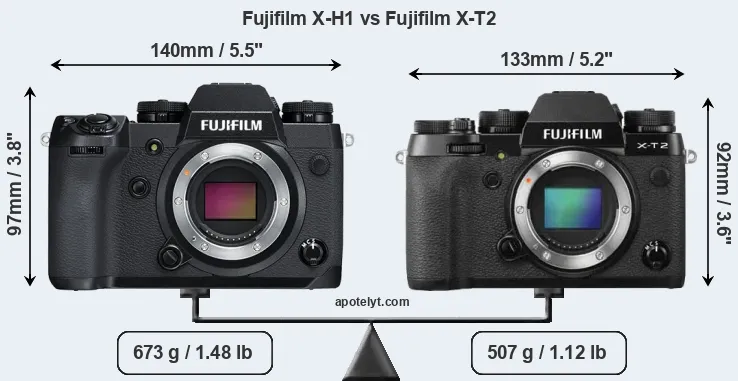 Size Fujifilm X-H1 vs Fujifilm X-T2