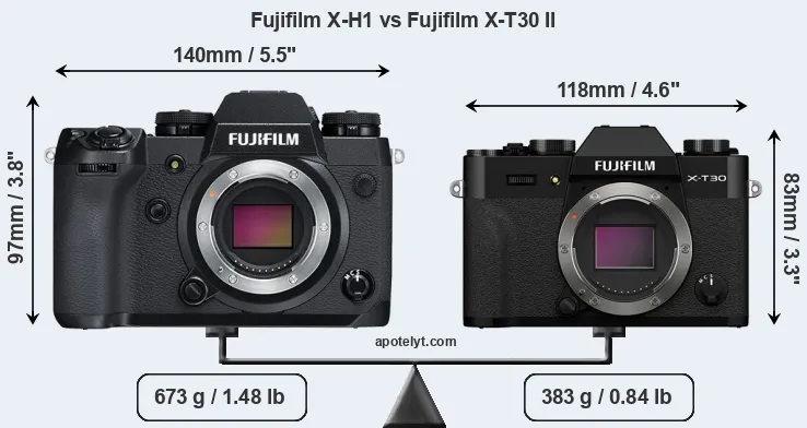 Size Fujifilm X-H1 vs Fujifilm X-T30 II