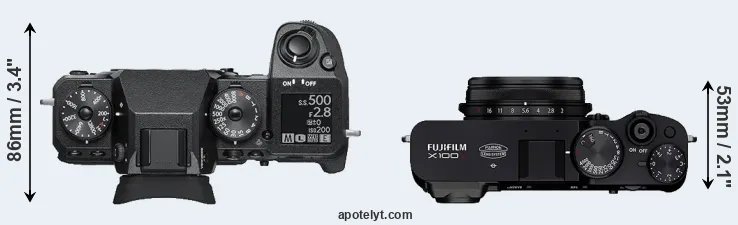 Compare X-H1 versus X100V top