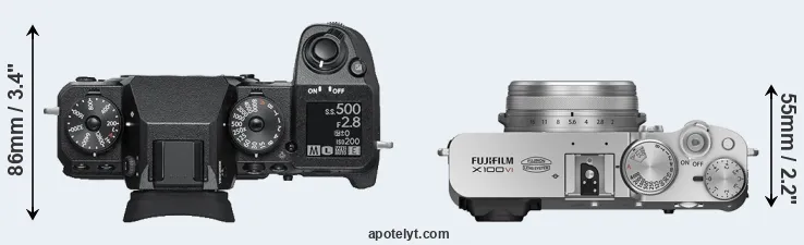 Compare X-H1 versus X100VI top
