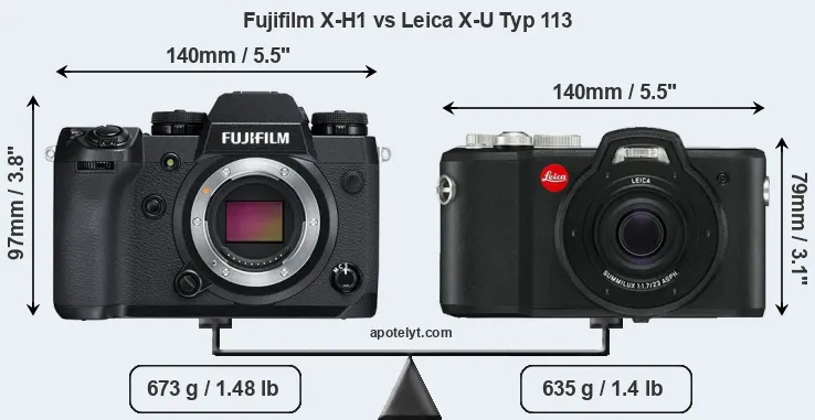 Size Fujifilm X-H1 vs Leica X-U Typ 113