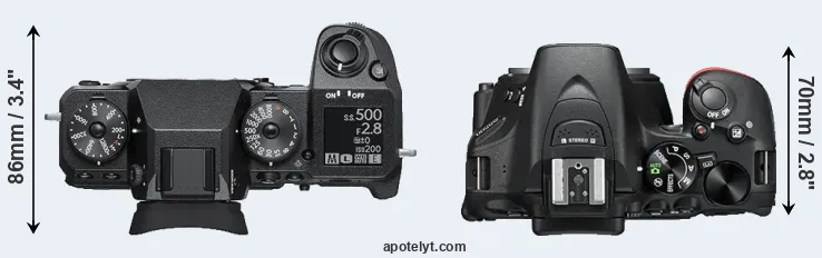 Compare X-H1 versus D5500 top