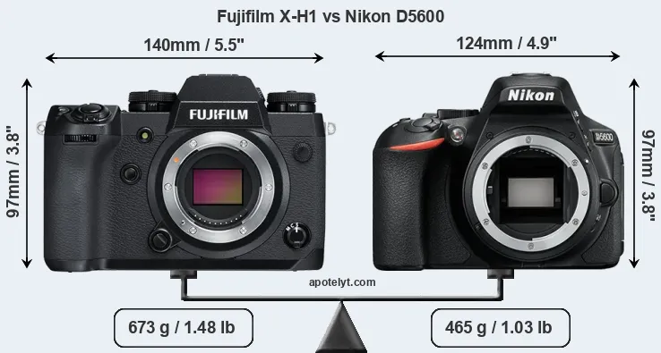 Size Fujifilm X-H1 vs Nikon D5600