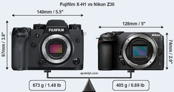 Size Fujifilm X-H1 vs Nikon Z30