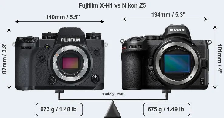 Size Fujifilm X-H1 vs Nikon Z5