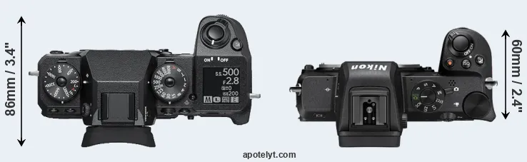 Compare X-H1 versus Z50 top