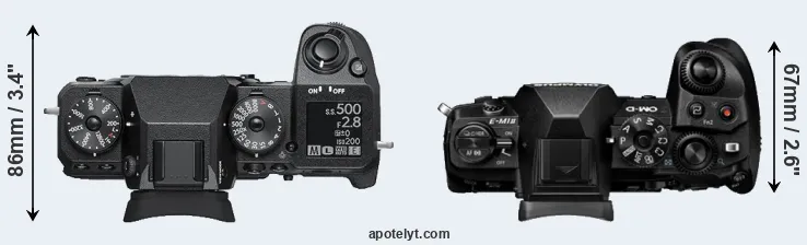 Compare X-H1 versus E-M1 II top