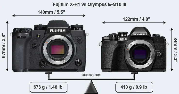 Size Fujifilm X-H1 vs Olympus E-M10 III