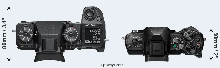 Compare X-H1 versus E-M10 III top