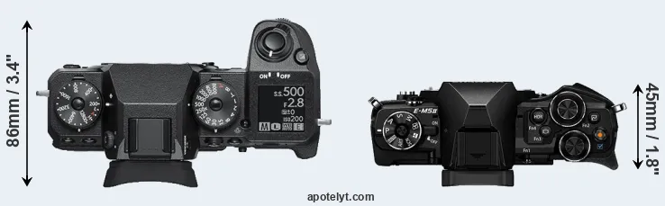 Compare X-H1 versus E-M5 II top