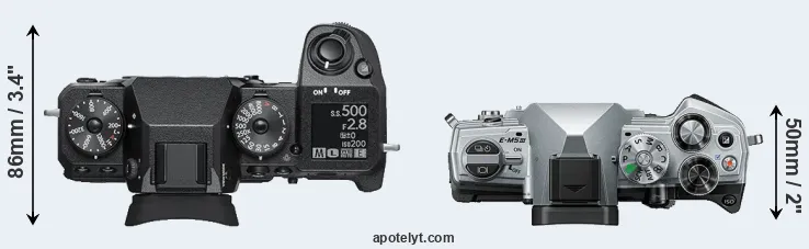 Compare X-H1 versus E-M5 III top