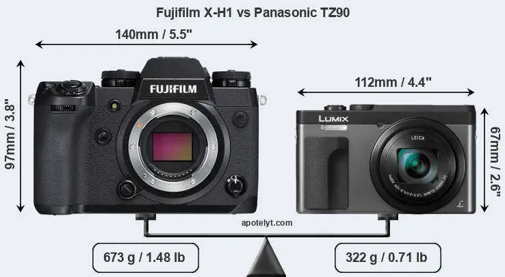 Size Fujifilm X-H1 vs Panasonic TZ90