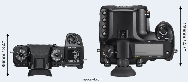 Compare X-H1 versus 645D top