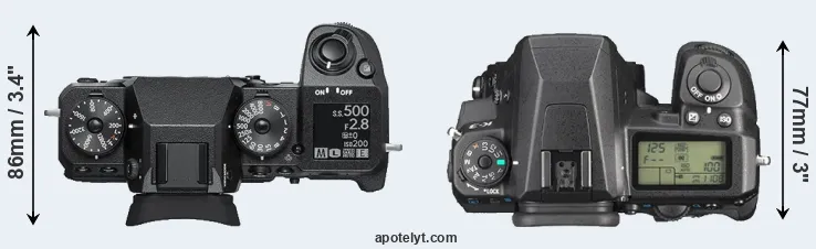 Compare X-H1 versus K-3 top