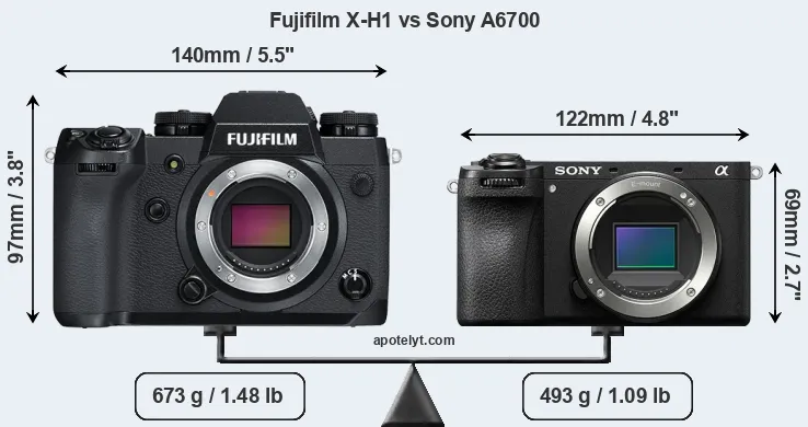 Size Fujifilm X-H1 vs Sony A6700