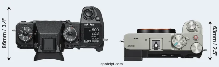 Compare X-H1 versus A7C II top