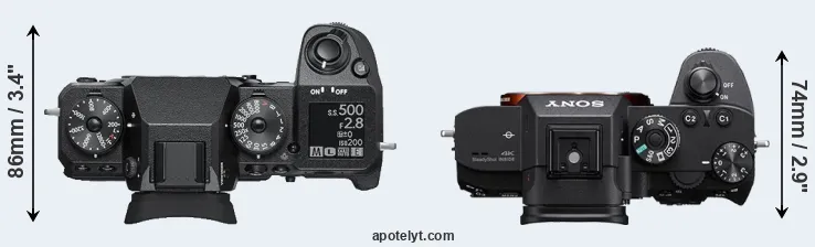 Compare X-H1 versus A7R III top