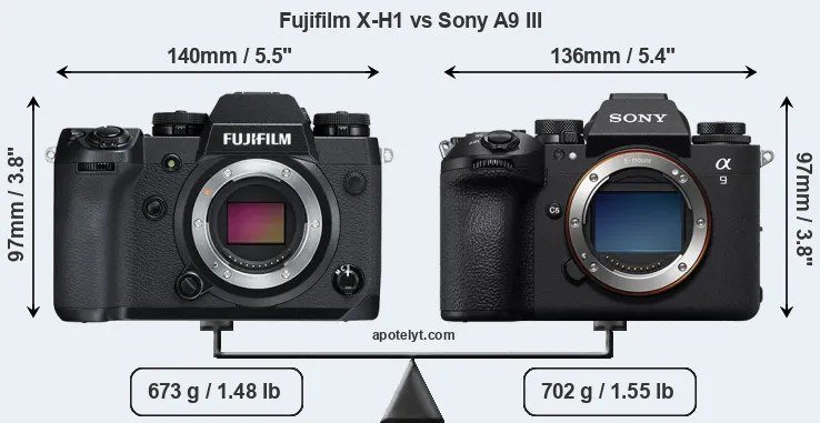 Size Fujifilm X-H1 vs Sony A9 III