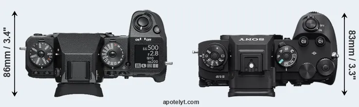 Compare X-H1 versus A9 III top