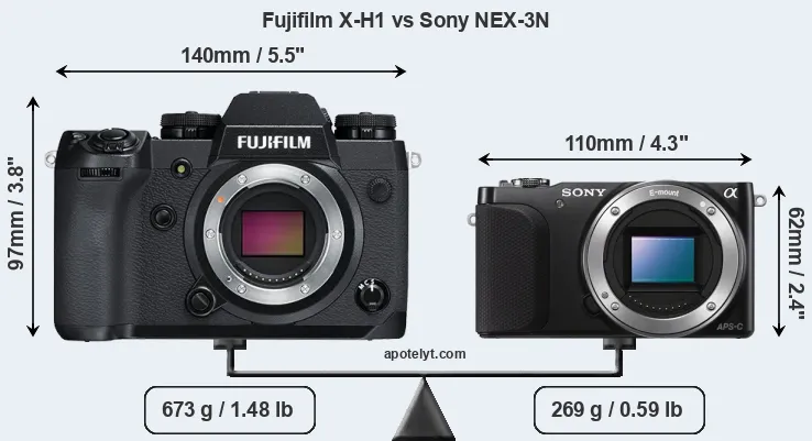 Size Fujifilm X-H1 vs Sony NEX-3N