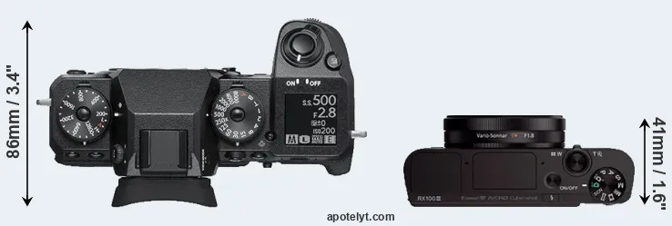 Compare X-H1 versus RX100 III top