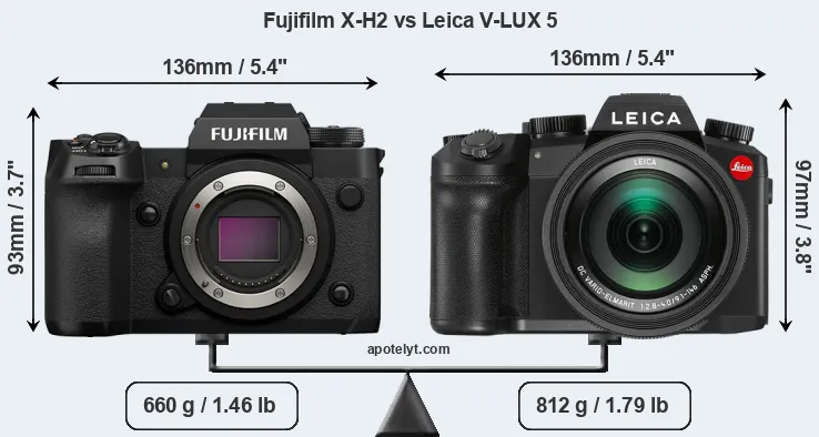 Size Fujifilm X-H2 vs Leica V-LUX 5