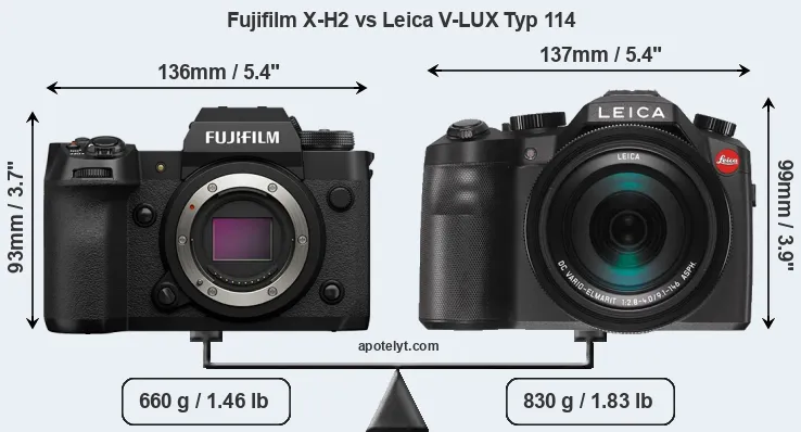 Size Fujifilm X-H2 vs Leica V-LUX Typ 114