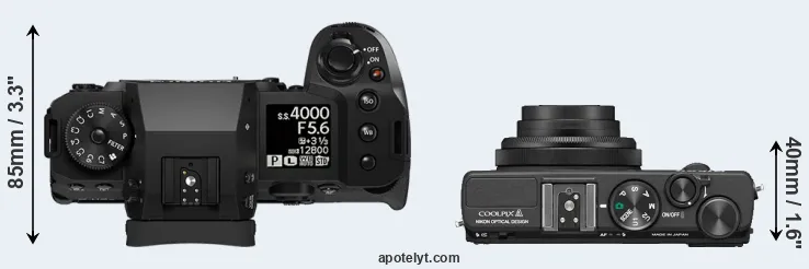 Compare X-H2 versus Coolpix A top