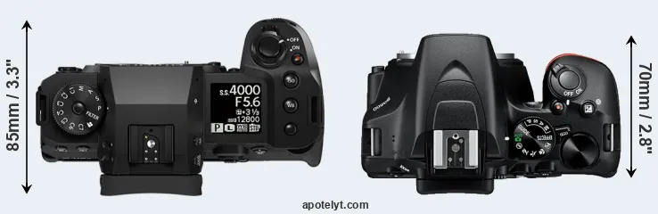 Compare X-H2 versus D3500 top