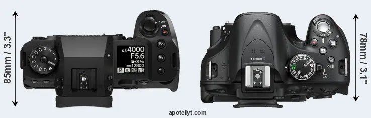 Compare X-H2 versus D5200 top