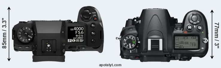 Compare X-H2 versus D7000 top
