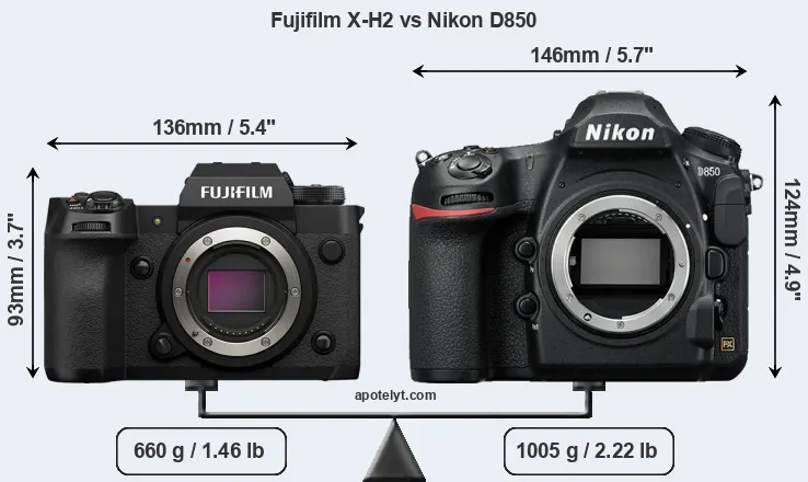 Size Fujifilm X-H2 vs Nikon D850