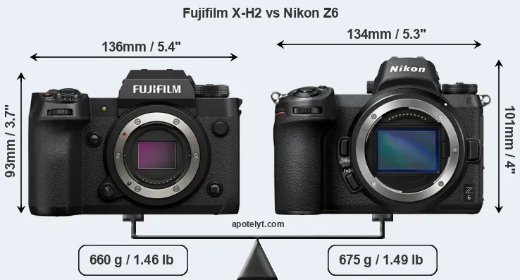 Size Fujifilm X-H2 vs Nikon Z6