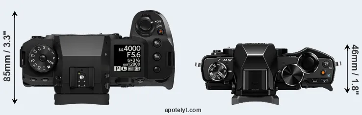 Compare X-H2 versus E-M10 top