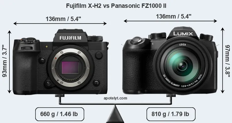 Size Fujifilm X-H2 vs Panasonic FZ1000 II