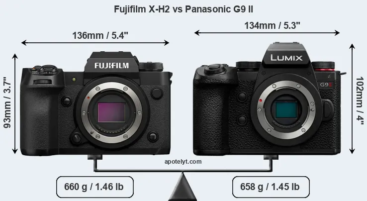 Size Fujifilm X-H2 vs Panasonic G9 II