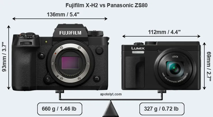 Size Fujifilm X-H2 vs Panasonic ZS80